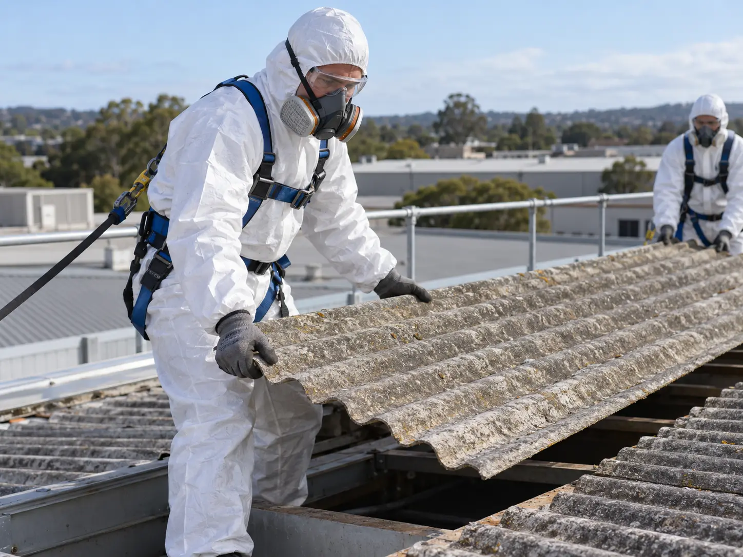 Asbestos removalist working on a roof