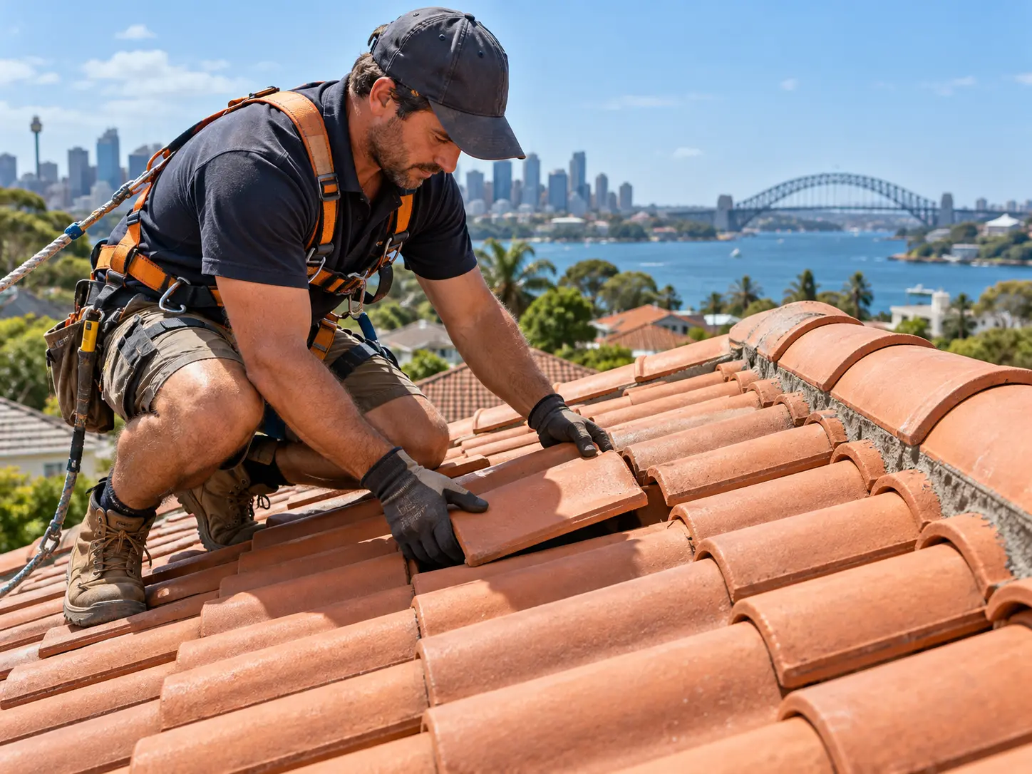 Roof tiler installing roof tiles